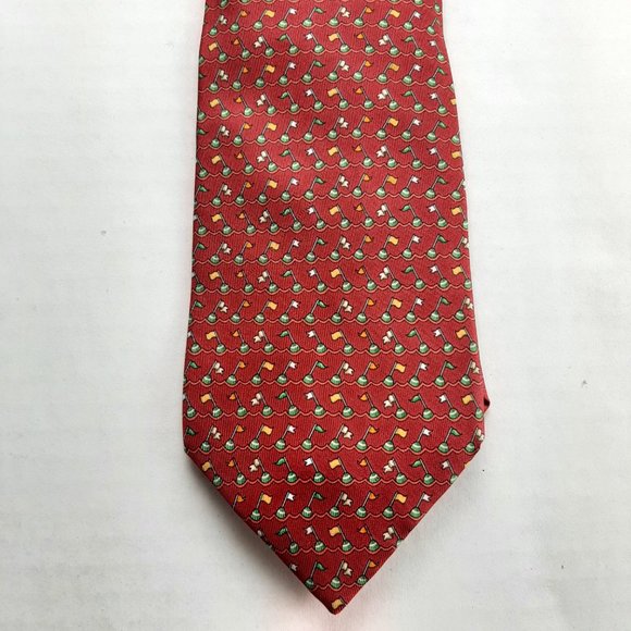 Salvatore Ferragamo Mens Tie Red Multi Buoy Print 100% Silk Classic Nautical - Picture 3 of 6